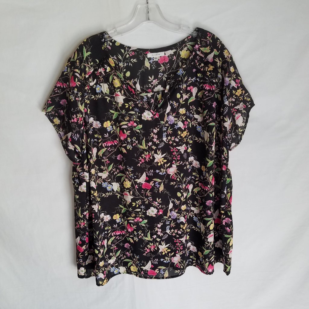 Pleione Women's 1x Floral Semi-Sheer Chiffon Blouse Top